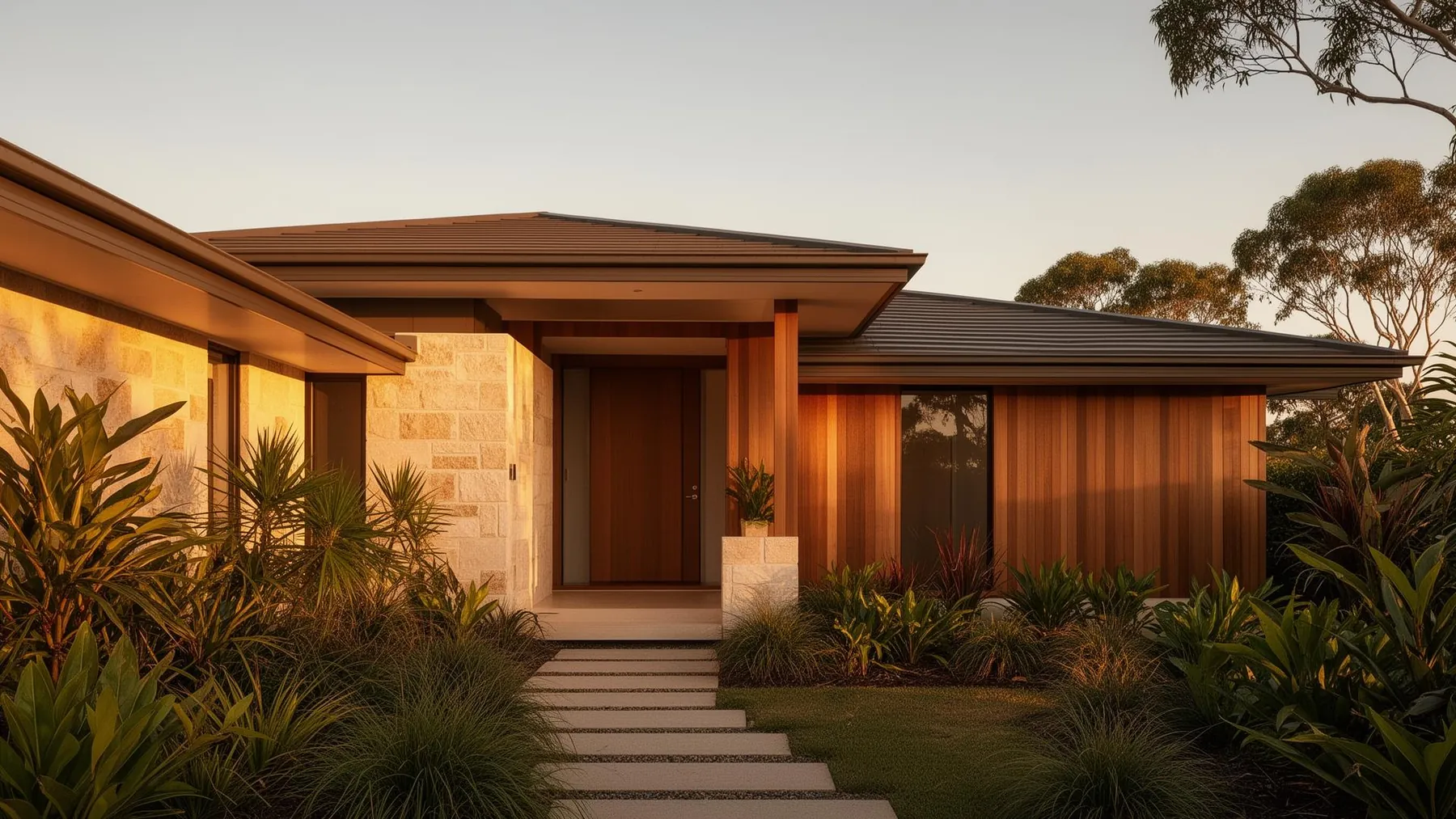 A custom Amali Homes residence at golden morning hour